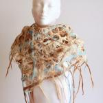 Women Scarf - Felted Woll And Silk Blue Beige..
