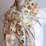 Women Scarf - Felted Woll And Silk Blue Beige..