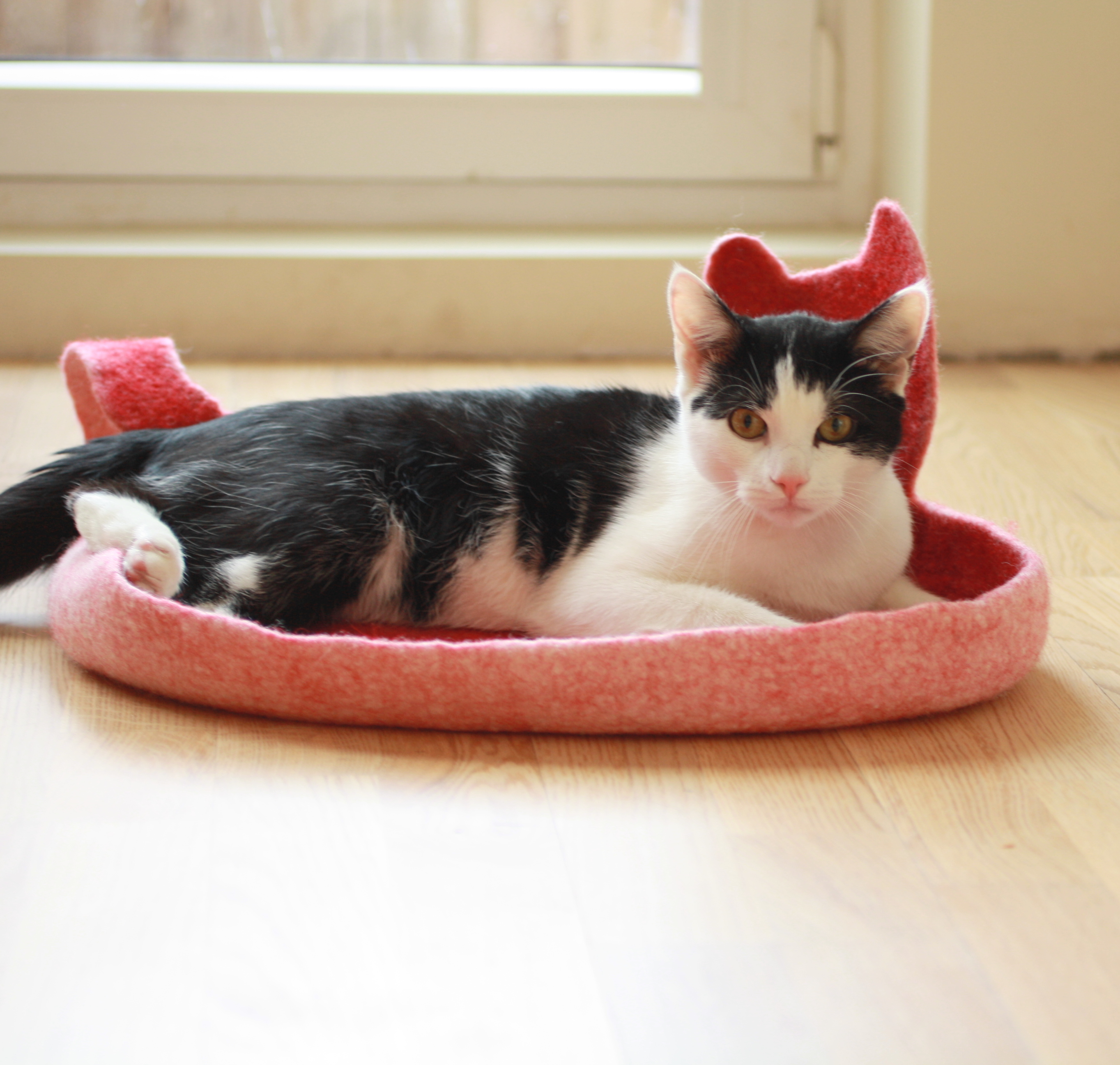 Cat Bed Cat Cave Cat House Ecofriendly Handmade Felted Wool Cat Bed Red With Natural